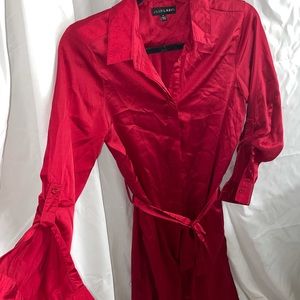 Jlux, red, button down dress with belt. Slits on both sides. Size S. Never worn.